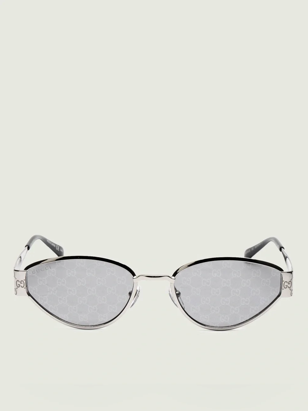 New Gucci GG1853S 002 Silver Cat-Eye Sunglasses with Monogram Temples Authentic